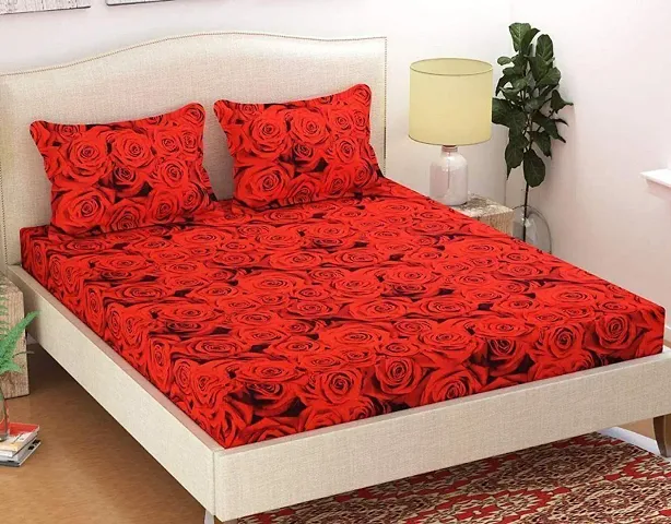 BUCKSHOP 210 TC Printed Microfiber Double Bedsheet 1King Size Bedsheet for Double Bed with 2 Pillow Covers for Bedroom