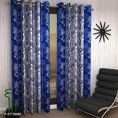 Stylish Blue Polyester Printed Door Curtains Pack Of 2