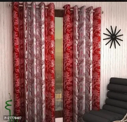 Stylish Red Polyester Printed Door Curtains Pack Of 2-thumb0