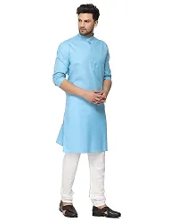 Krishnam Fashion Ethnic Look Cotton Blend Straight Kurta Pajama Set. Classic Kurta Pajama Set Special for Men's Suitable for All Occasions Will give You Smart Looking More Attractive. (S, Sky)-thumb1