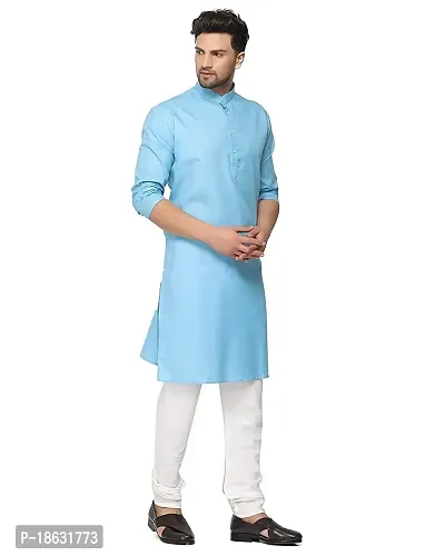 Krishnam Fashion Ethnic Look Cotton Blend Straight Kurta Pajama Set. Classic Kurta Pajama Set Special for Men's Suitable for All Occasions Will give You Smart Looking More Attractive. (S, Sky)-thumb2