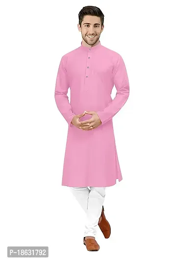 KRISHNAM FASHION Ethnic Look Cotton Blend Straight Kurta Pajama Set. Classic Kurta Pajama Set special for men's Suitable for All Occasions Will give You Smart LookingMore Attractive (XXL, Pink)-thumb0