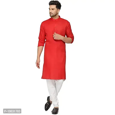 KRISHNAM FASHION Ethnic Look Cotton Blend Straight Kurta Pajama Set. Classic Kurta Pajama Set special for men's Suitable for All Occasions Will give You Smart LookingMore Attractive (XL, Red)-thumb0