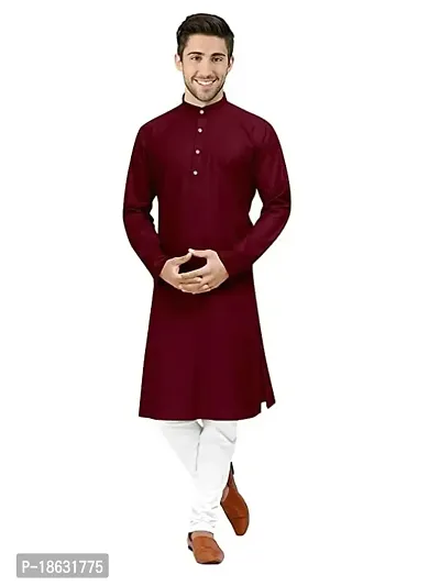 KRISHNAM FASHION Ethnic Look Cotton Blend Straight Kurta Pajama Set. Classic Kurta Pajama Set special for men's Suitable for All Occasions Will give You Smart LookingMore Attractive (S, Maroon)-thumb0
