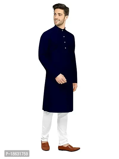KRISHNAM FASHION Ethnic Look Cotton Blend Straight Kurta Pajama Set. Classic Kurta Pajama Set special for men's Suitable for All Occasions Will give You Smart LookingMore Attractive (S, Navy Blue)-thumb2