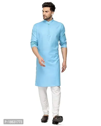 Krishnam Fashion Ethnic Look Cotton Blend Straight Kurta Pajama Set. Classic Kurta Pajama Set Special for Men's Suitable for All Occasions Will give You Smart Looking More Attractive. (S, Sky)-thumb0
