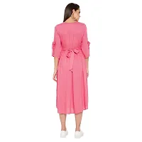 WineRed Women Pink Rayon Gathered Embroidered Dress-thumb4