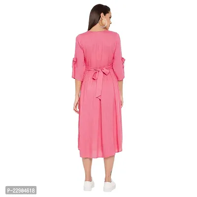WineRed Women Pink Rayon Gathered Embroidered Dress-thumb5