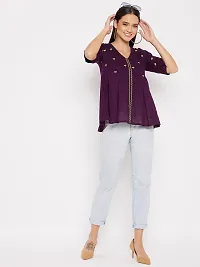 Elegant Purple Cotton Embroidered Top For Women-thumb2