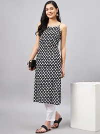 WineRed Women Black and White Geometric Print Strap Kurta-thumb2