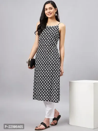 WineRed Women Black and White Geometric Print Strap Kurta-thumb3