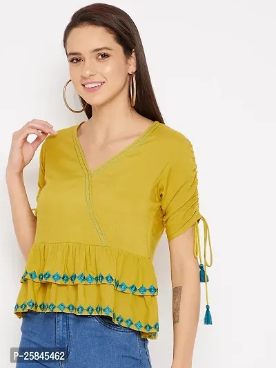 Elegant Yellow Rayon Embroidered Top For Women-thumb4