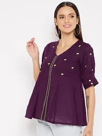 Elegant Purple Cotton Embroidered Top For Women-thumb3