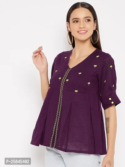 Elegant Purple Cotton Embroidered Top For Women-thumb4