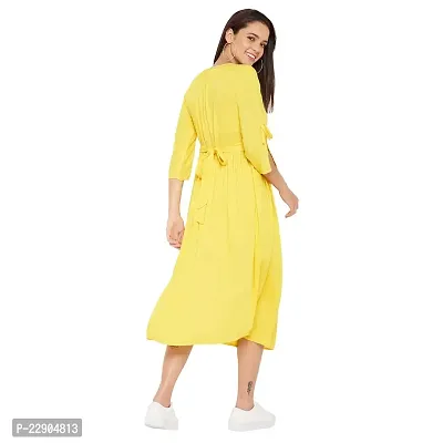 WineRed Women Yellow Embroidered Gathered Dress-thumb5