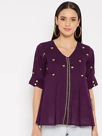 Elegant Purple Cotton Embroidered Top For Women-thumb1