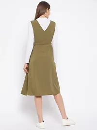 WineRed Women Soild Pinafore Dress with Button Green-thumb4