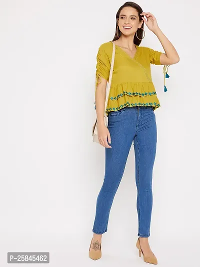 Elegant Yellow Rayon Embroidered Top For Women-thumb3
