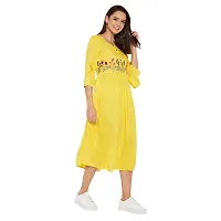 WineRed Women Yellow Embroidered Gathered Dress-thumb3