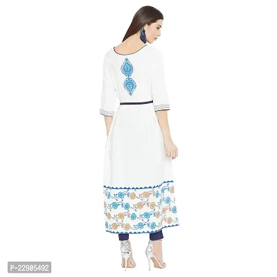 WineRed Women Block Print Flared Kurta with Paisley Print and Belt Off-White-thumb4