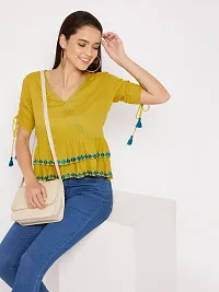 Elegant Yellow Rayon Embroidered Top For Women-thumb1