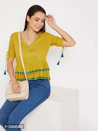 Elegant Yellow Rayon Embroidered Top For Women-thumb2