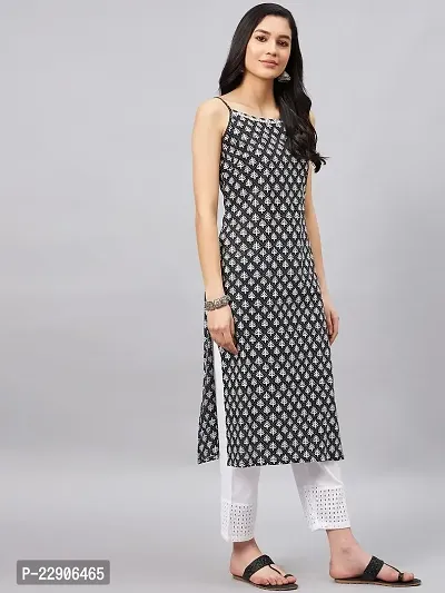 WineRed Women Black and White Geometric Print Strap Kurta-thumb5