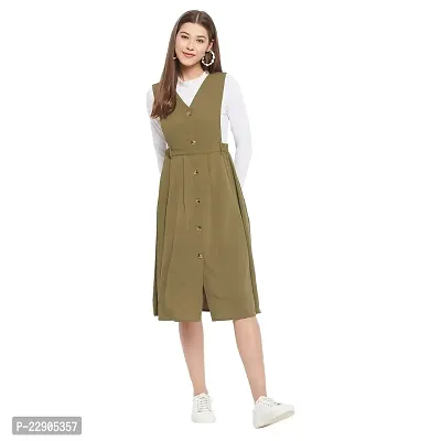 WineRed Women Soild Pinafore Dress with Button Green-thumb0