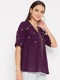 Elegant Purple Cotton Embroidered Top For Women-thumb4
