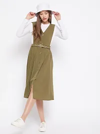 WineRed Women Soild Pinafore Dress with Button Green-thumb1