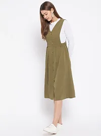 WineRed Women Soild Pinafore Dress with Button Green-thumb3