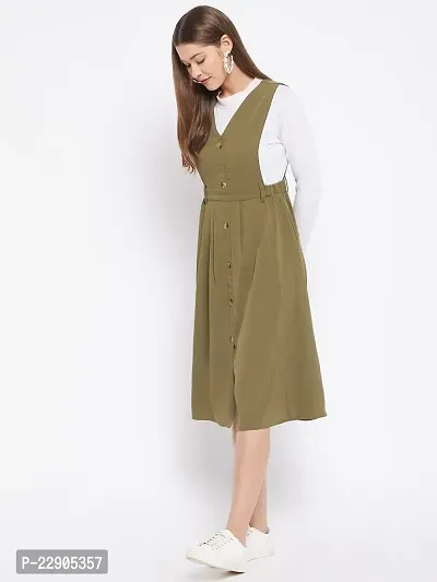 WineRed Women Soild Pinafore Dress with Button Green-thumb4