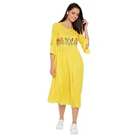 WineRed Women Yellow Embroidered Gathered Dress-thumb1