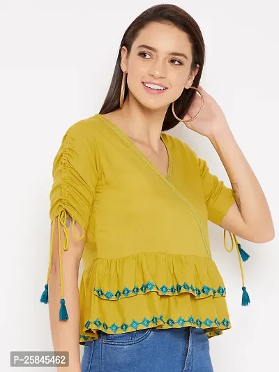 Elegant Yellow Rayon Embroidered Top For Women-thumb5