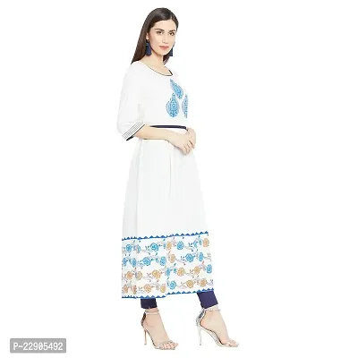 WineRed Women Block Print Flared Kurta with Paisley Print and Belt Off-White-thumb3