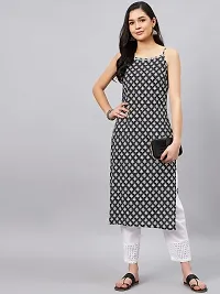 WineRed Women Black and White Geometric Print Strap Kurta-thumb1