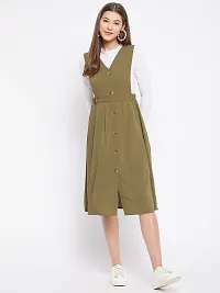 WineRed Women Soild Pinafore Dress with Button Green-thumb2