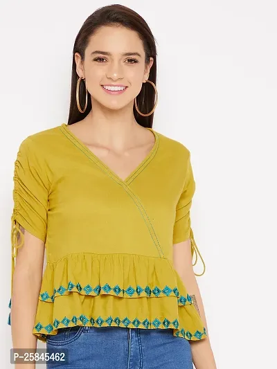 Elegant Yellow Rayon Embroidered Top For Women-thumb0