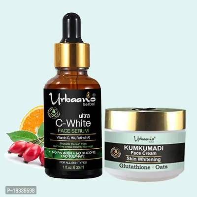 Urbaano Herbal Skin Whitening Face Cream (50gm) and 20% Vitamin C Face Serum with Niacinamide  Hyaluronic Acid -(30ml) -Combo Pack