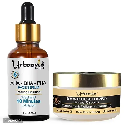 Urbaano Herbal 30% (AHA+BHA+PHA) Peeling Serum  Seabuckthorn Day Cream Combo for Glowing Skin (30 ml Face Serum + 50gm Cream)