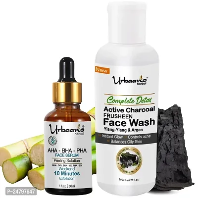 Urbaano Herbal 30% Peeling Solution  Frusheen Sulphate Free Detox Charcoal Face Wash (30ml+200ml) Combo