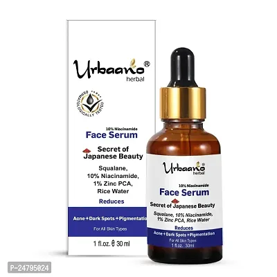 Urbaano Herbal 10% Niacinamide Serum for Acne Marks, Blemishes  Aging Skin with Zinc PCA, Natural Olive Squalane  Rice Water For Men  Women - 30ml