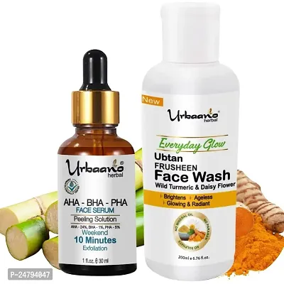 Urbaano Herbal 30% Peeling Solution  Frusheen Sulphate Free Everyday Glow Ubtan Face Wash (30ml+200ml) Combo-thumb0