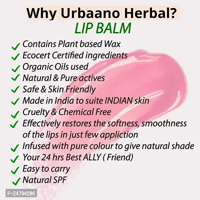 Urbaano Herbal Tint Lip  Cheek Balm, Strawberry Lipcare, ECOCERT Squalane infused with Natural SPF Protection, Ultra Moisturization for?Women  Teens-4.5gm-thumb3