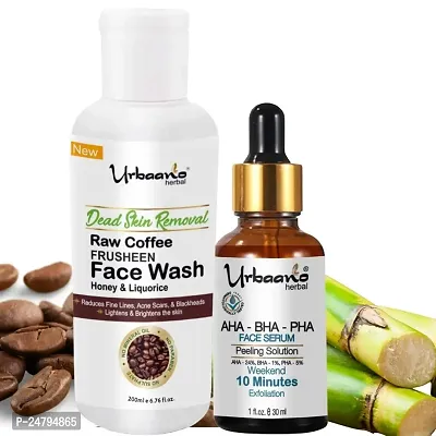 Urbaano Herbal 30% Peeling Solution  Frusheen Sulphate Free, Oil Control Clear Skin Coffee Face Wash (30ml+200ml) Combo