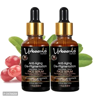 Urbaano Herbal Radiance 20% Vitamin C Face Serum with 0.5% Alpha Arbutin, 1.5% Hyaluronic Acid  Retinol for Women, Men Combo-30ml X2 =60ml
