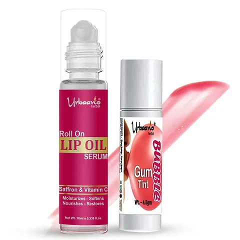 Urbaano Herbal Tint Lip  Cheek Balm Bubble Gum  Beetroot Lip Serum Oil, Combo ECOCERT Squalane infused with Natural SPF, Ultra Moisturize for Women  Teens - 4.5gm +10ml