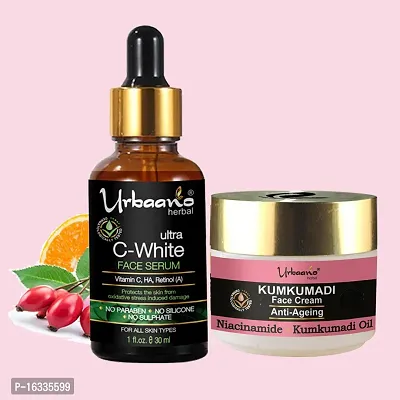 Urbaano Herbal Anti Aging Face Cream (50gm) and 20% Vitamin C Face Serum with Niacinamide  Hyaluronic Acid (30ml) -Combo Pack