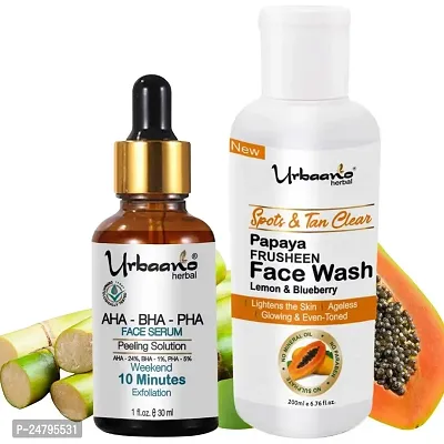 Urbaano Herbal 30% Peeling Serum  Frusheen Sulphate Free Dark Spot Corrector, Brightening Papaya Face Wash (30ml+200ml) Combo