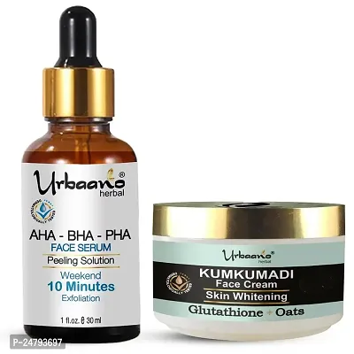 Urbaano Herbal 30% (AHA+BHA+PHA) Peeling Solution  Skin Whitening Cream for Face Combo for Glowing Skin (30 ml Face Serum + 50gm Cream)